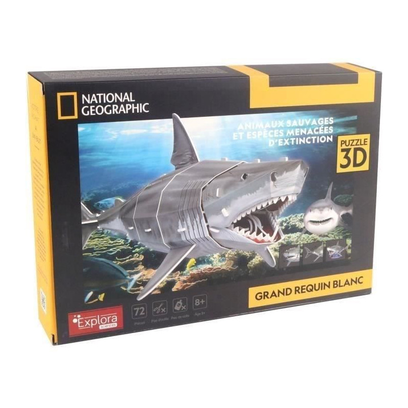 3D Puzzle - Great White Shark - Construction Game - EXPLORA - 72 piece