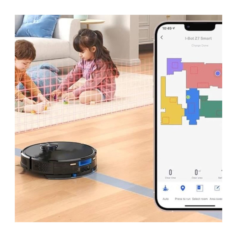 Connected Robot Vacuum Cleaner with suction base EZICLEAN I-Bot Z7 Sma