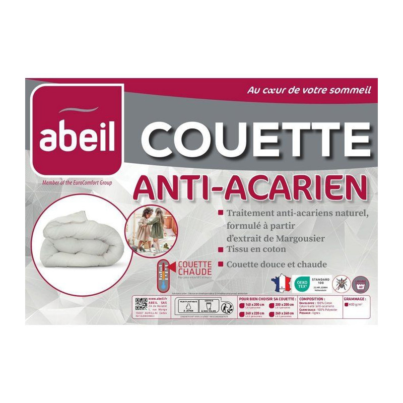 Anti -Acurian duvet - 220 x 240 cm - hot - 400 g/m² 2 people - White