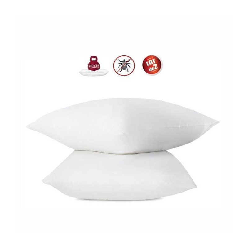 Set of 2 anti -acarian pillows - 60 x 60 cm - 100% Bioma treated cotto