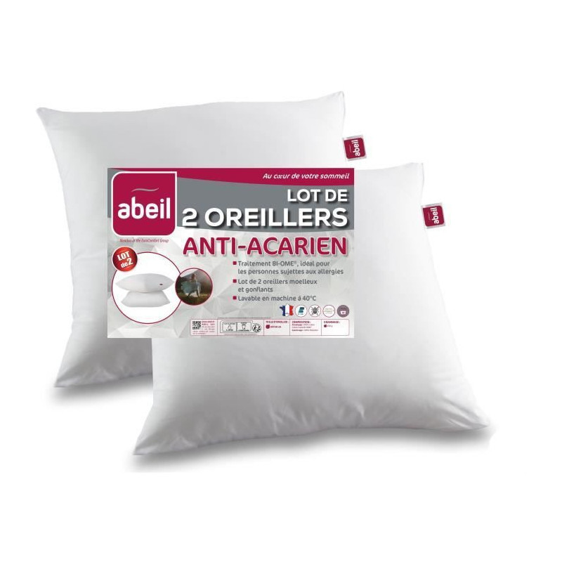 Set of 2 anti -acarian pillows - 60 x 60 cm - 100% Bioma treated cotto