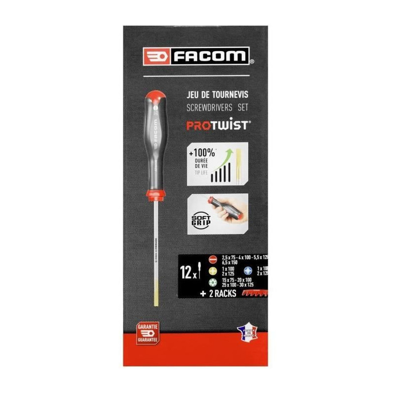 Set of 12 PROTWIST screwdrivers + 2 storage racks - FACOM - AT.J12R1PB