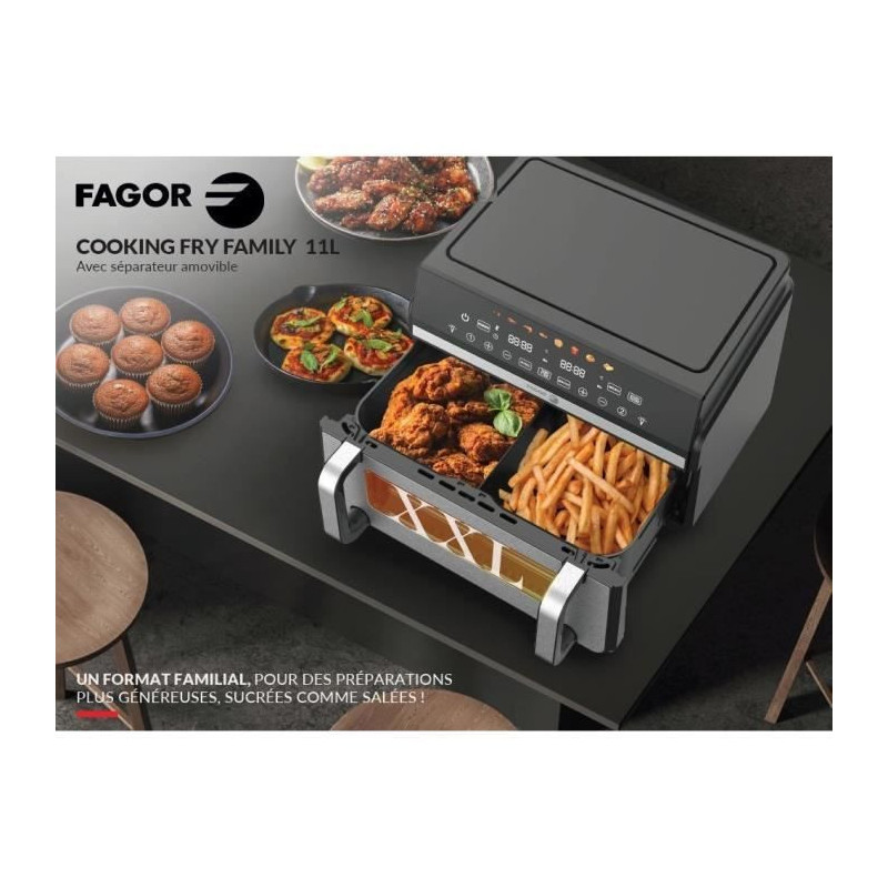 FAGOR Oil-free Fryer - Airfryer FG10AF - Capacity 11L - Double 5.5L Ta