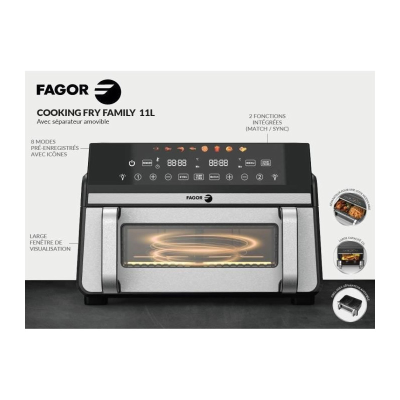 FAGOR Oil-free Fryer - Airfryer FG10AF - Capacity 11L - Double 5.5L Ta