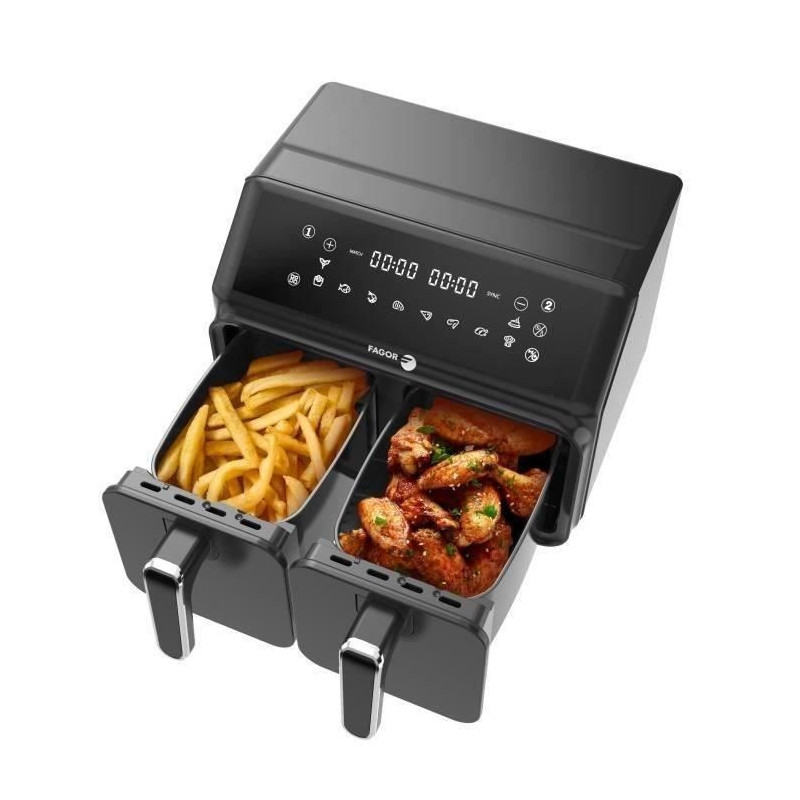 Airfryer 8L - FAGOR - Oil-free fryer 2 4L tanks - 2200W - 8 programs -