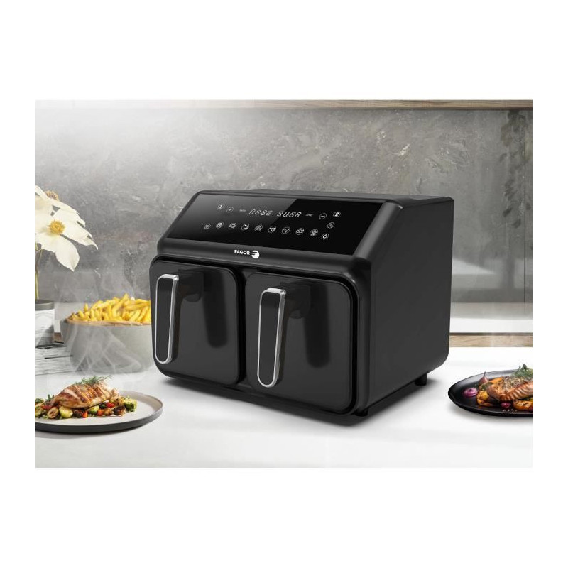Airfryer 8L - FAGOR - Oil-free fryer 2 4L tanks - 2200W - 8 programs -