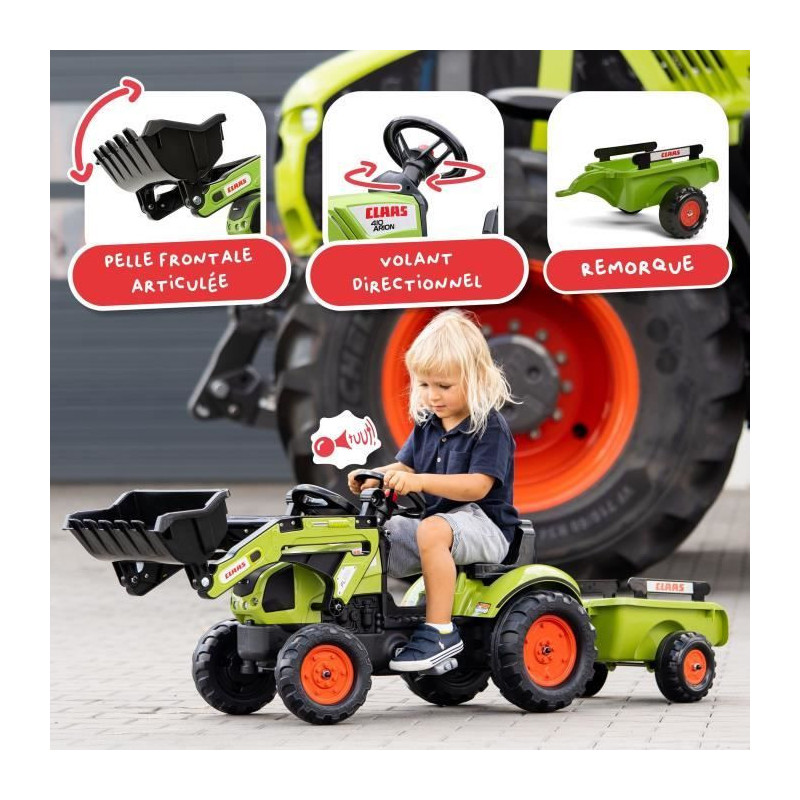 CLAAS Arion 410 backhoe loader with trailer