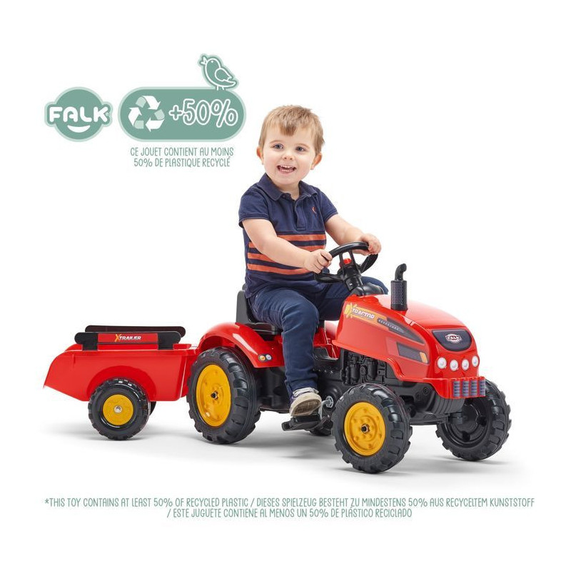 FALK - 2046AB - Red X Tractor pedal tractor with opening hood and trai