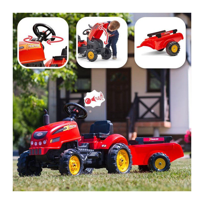 FALK - 2046AB - Red X Tractor pedal tractor with opening hood and trai