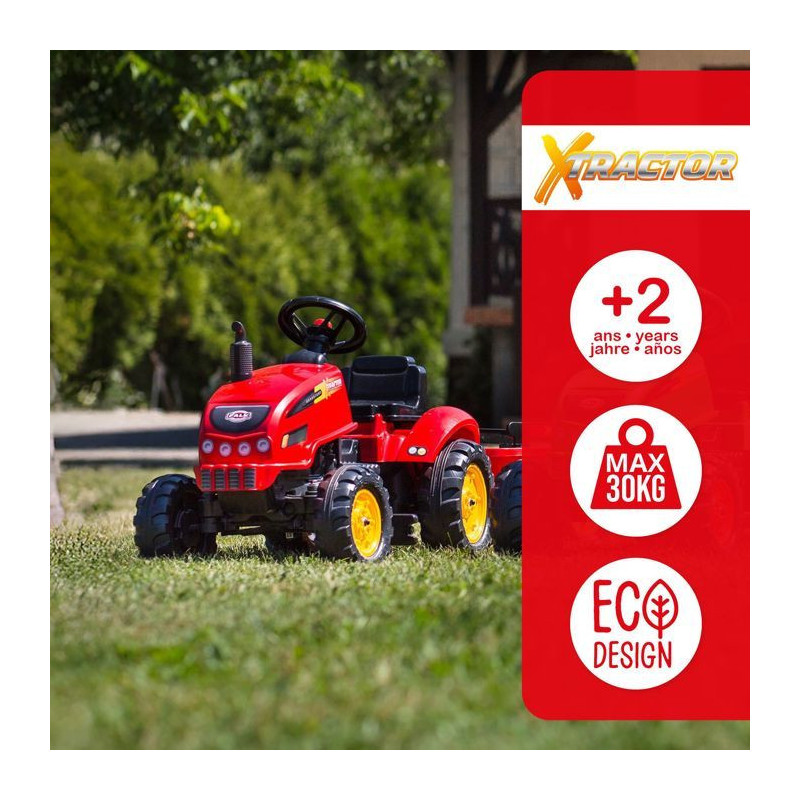 FALK - 2046AB - Red X Tractor pedal tractor with opening hood and trai