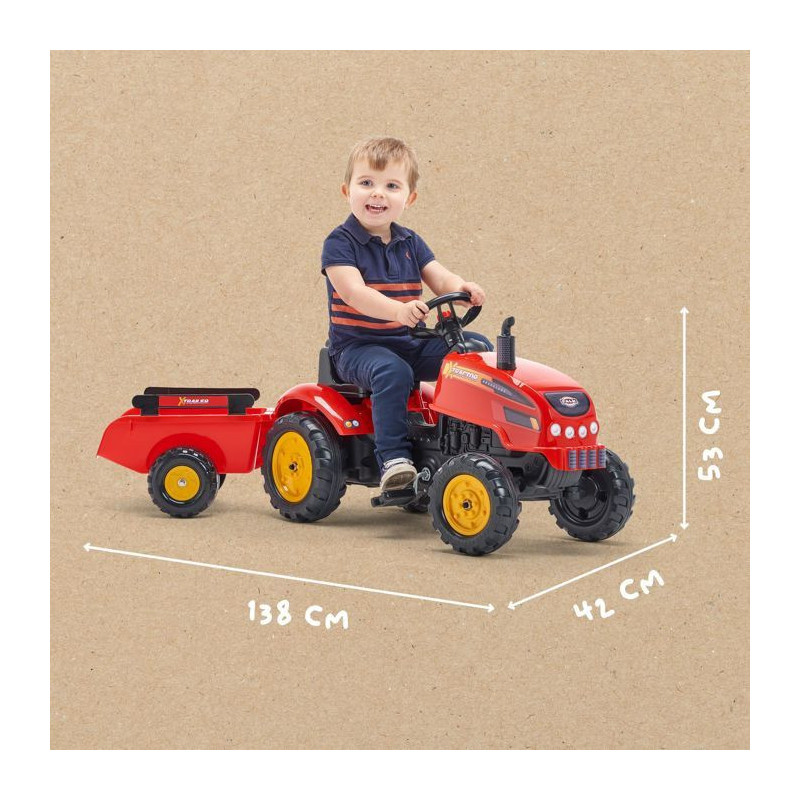 FALK - 2046AB - Red X Tractor pedal tractor with opening hood and trai