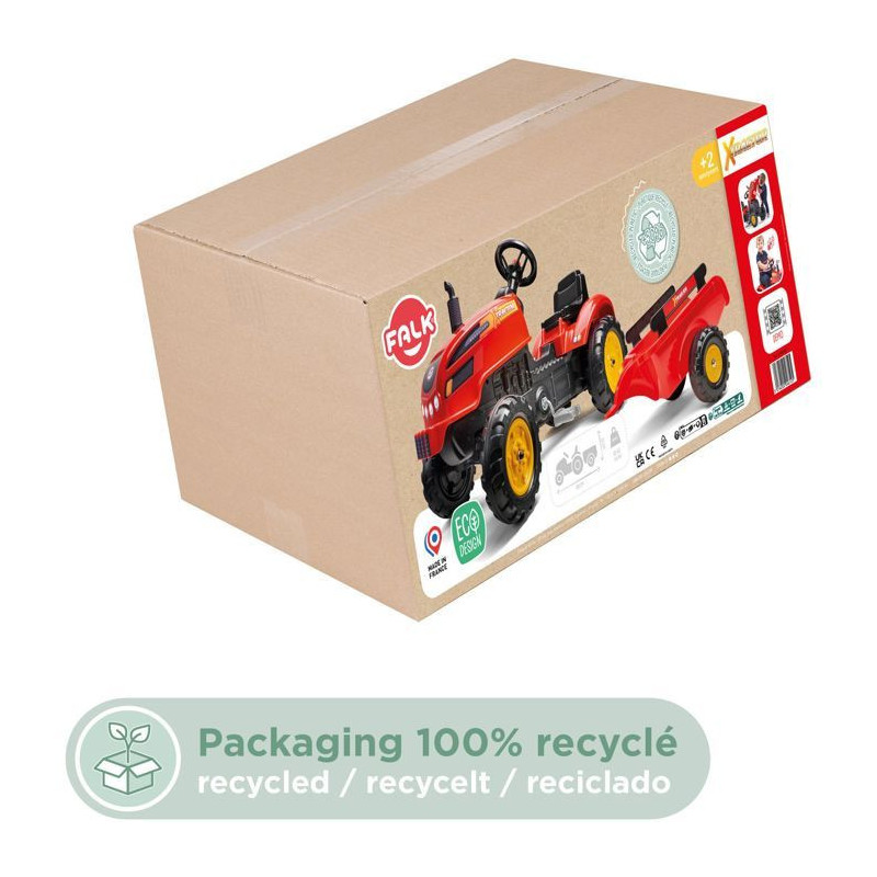 FALK - 2046AB - Red X Tractor pedal tractor with opening hood and trai