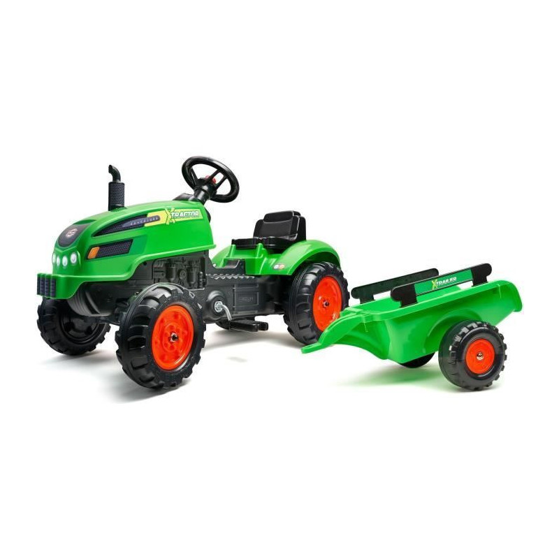 FALK - X Tractor Green Pedal Tractor w / Hood and Trailer Included