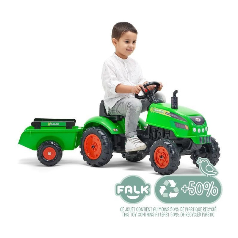 FALK - X Tractor Green Pedal Tractor w / Hood and Trailer Included