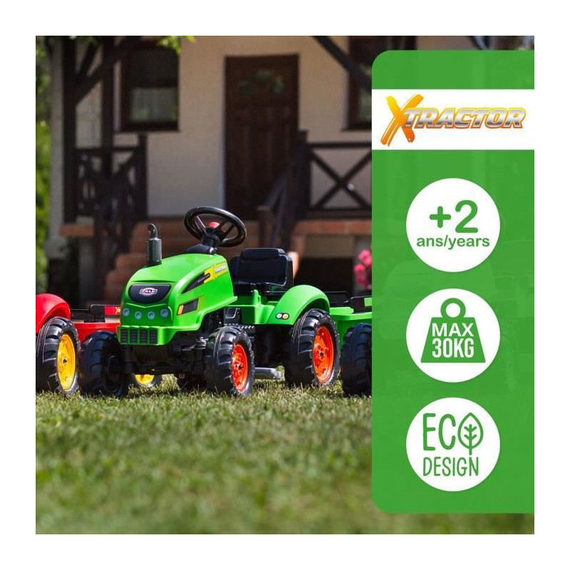 FALK - X Tractor Green Pedal Tractor w / Hood and Trailer Included
