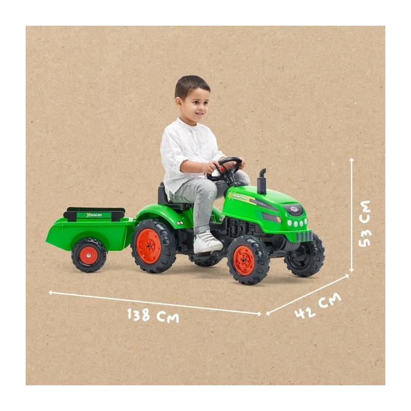FALK - X Tractor Green Pedal Tractor w / Hood and Trailer Included