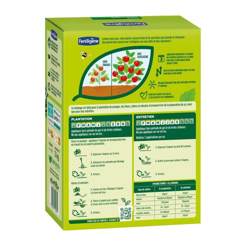 FERTILIGENE FCOSAN3 - Horn and Blood Fertilizer 3 kg - Fast and long-l