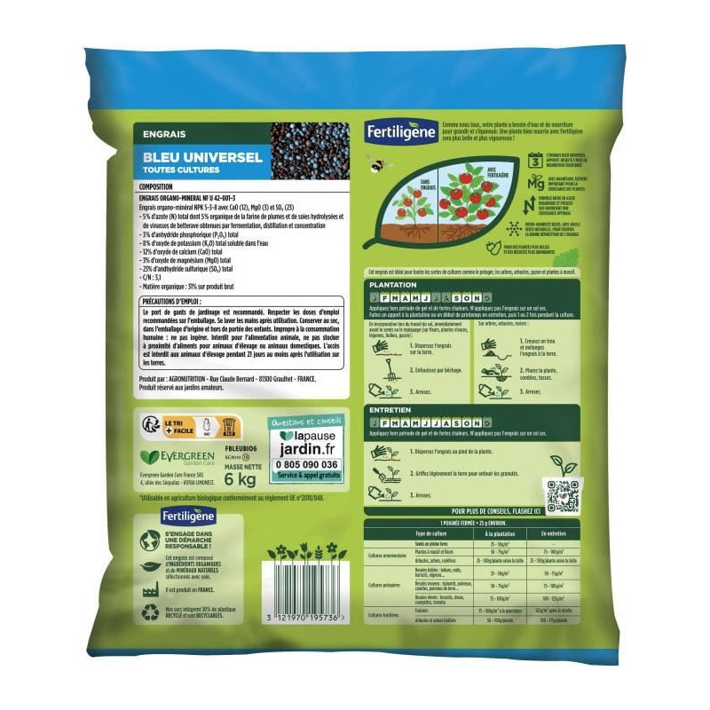 FERTILIGENE FBLEUBIO6 - Universal Blue Fertilizer 6 kg - Flowering and
