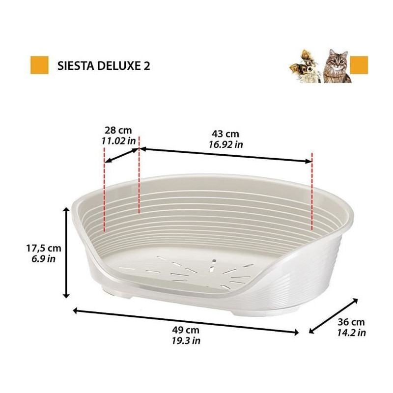 SIESTA DELUXE Basket Size 2 - 49*36*17.5 cm - Light Grey - FERPLAST