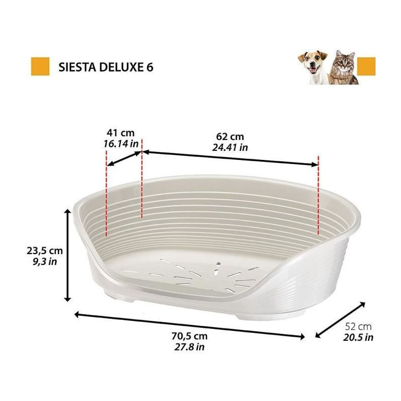 SIESTA DELUXE Basket Size 6 - 70.5*52*23 cm - Light Grey - FERPLAST