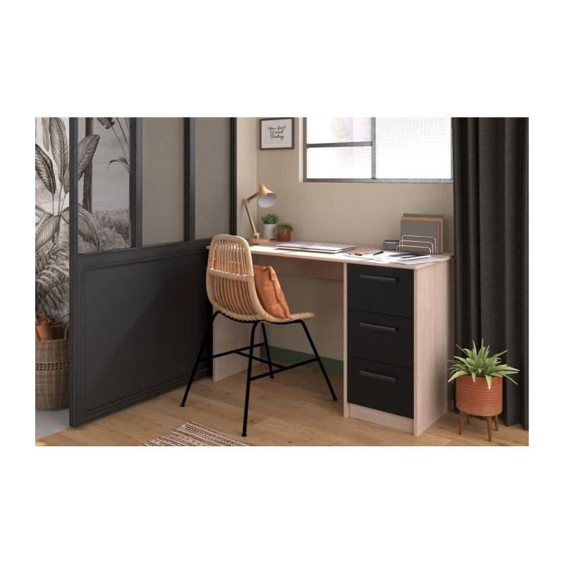 Parisot Right Office 3 drawers - Brooklyn chene decor - L 121.4 x D 55