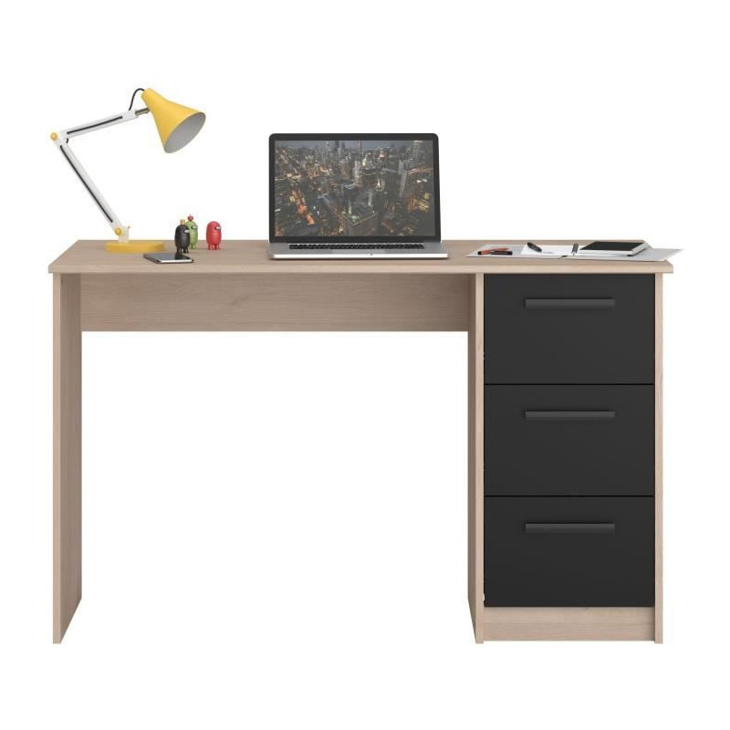 Parisot Right Office 3 drawers - Brooklyn chene decor - L 121.4 x D 55