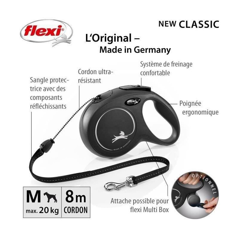Flexi Newclassic Black, Size M, 8m, Max.20kg
