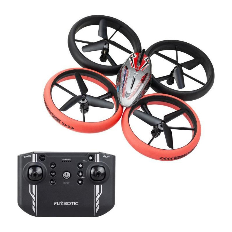 Remote Controlled Drone - FLYBOTIC - Bumper Drone Bed - 17 cm - red an