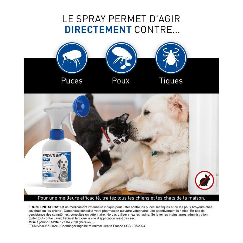 FRONTLINE Spray - Anti-flea and anti-tick for dogs and cats - 250 ml