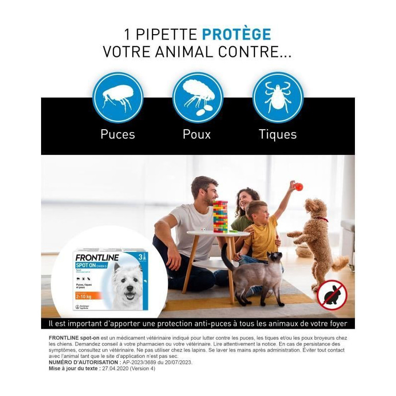 FRONTLINE 3 SPOT ON Antiparasitic Pipettes for Dogs - 2 to 10 kg - Fle