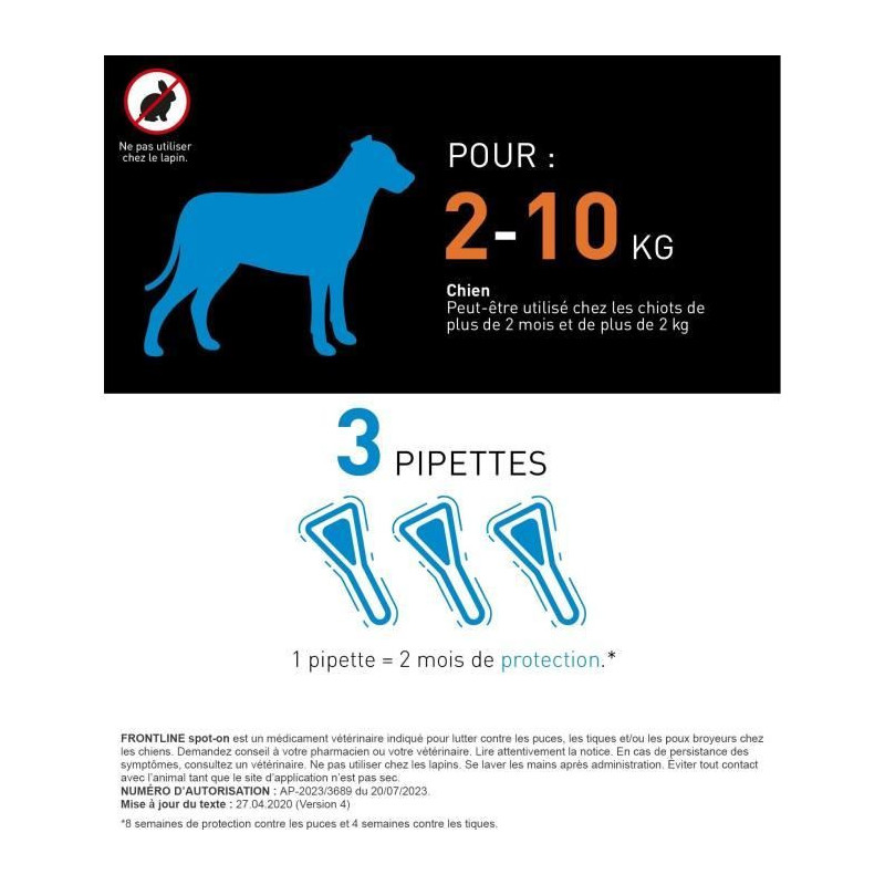 FRONTLINE 3 SPOT ON Antiparasitic Pipettes for Dogs - 2 to 10 kg - Fle