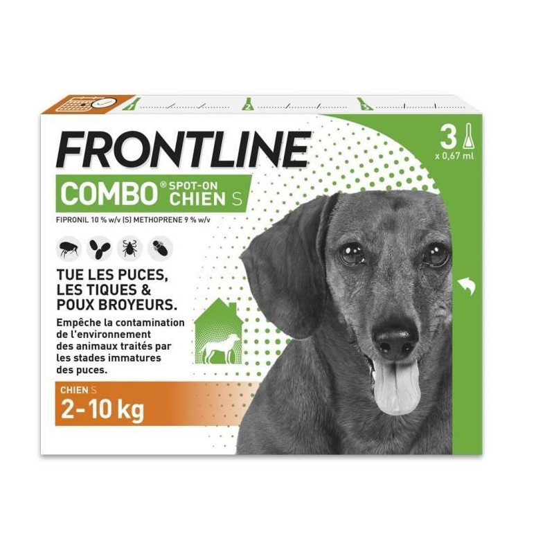 FRONTLINE 3 COMBO Antiparasitic Pipettes for Dogs - 2 to 10 kg - Fleas