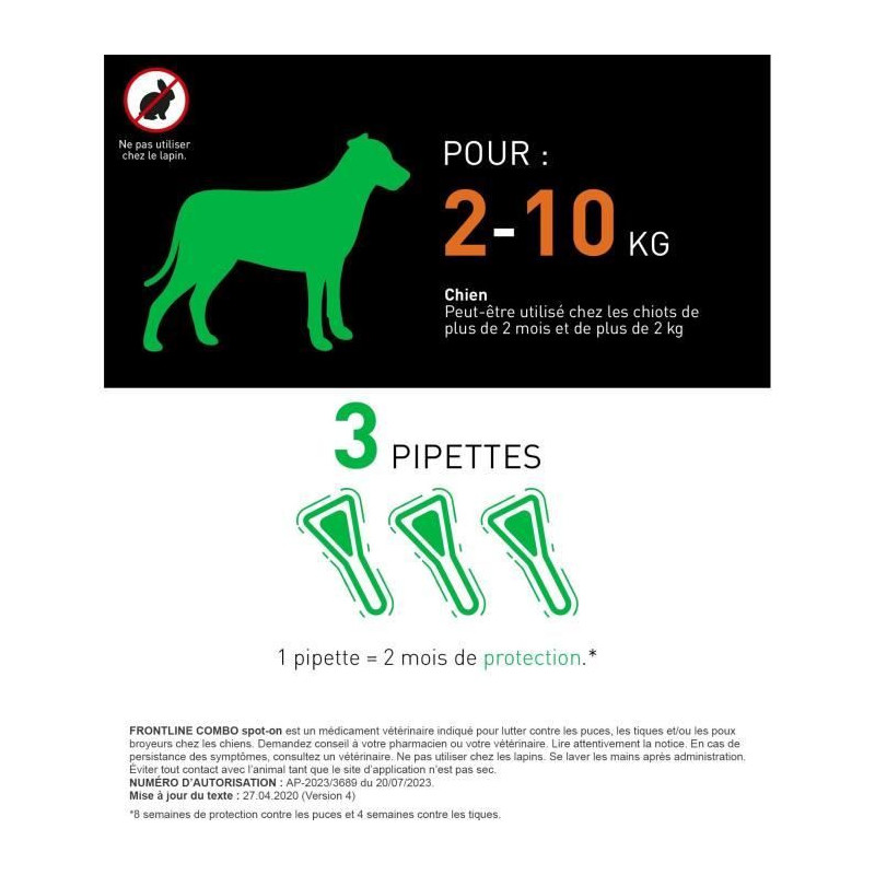 FRONTLINE 3 COMBO Antiparasitic Pipettes for Dogs - 2 to 10 kg - Fleas