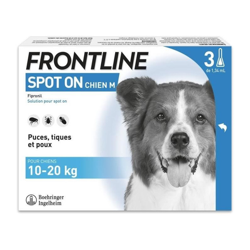 FRONTLINE 3 SPOT ON Antiparasitic Pipettes for Dogs - 10 to 20 kg - Fl