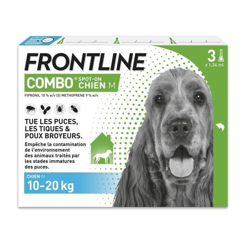 FRONTLINE 3 Antiparasitic pipettes COMBO Dog - 10 to 20 kg - Fleas, ti