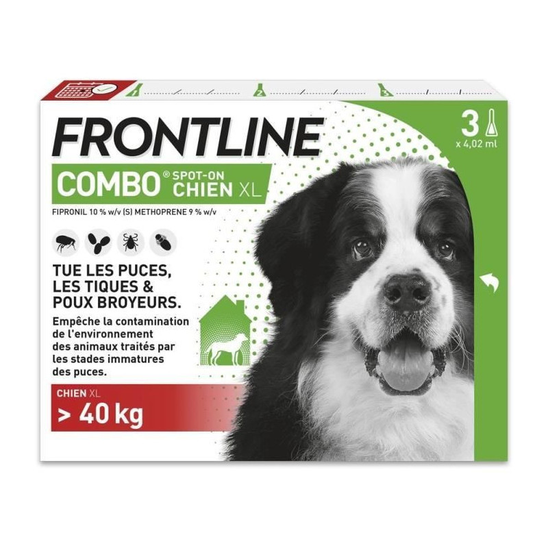 FRONTLINE 3 Antiparasitic pipettes COMBO Dog 40 kg - Fleas, ticks, che