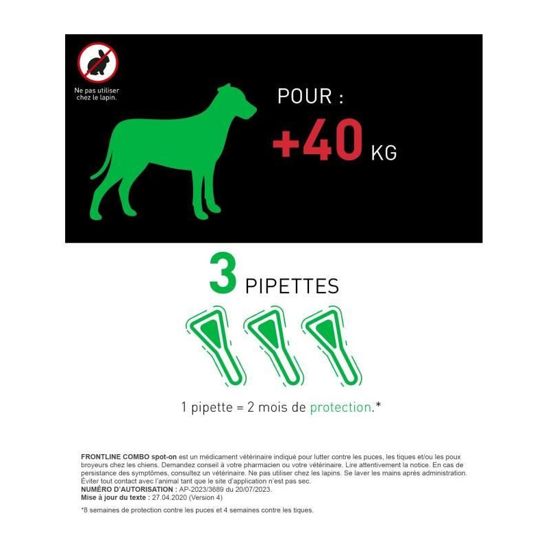 FRONTLINE 3 Antiparasitic pipettes COMBO Dog 40 kg - Fleas, ticks, che