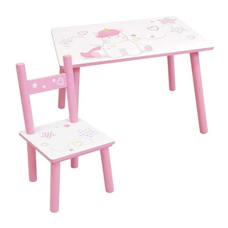 FUN HOUSE - Unicorn table h 41.5 cm x w 61 cm x d 42 cm with a chair h