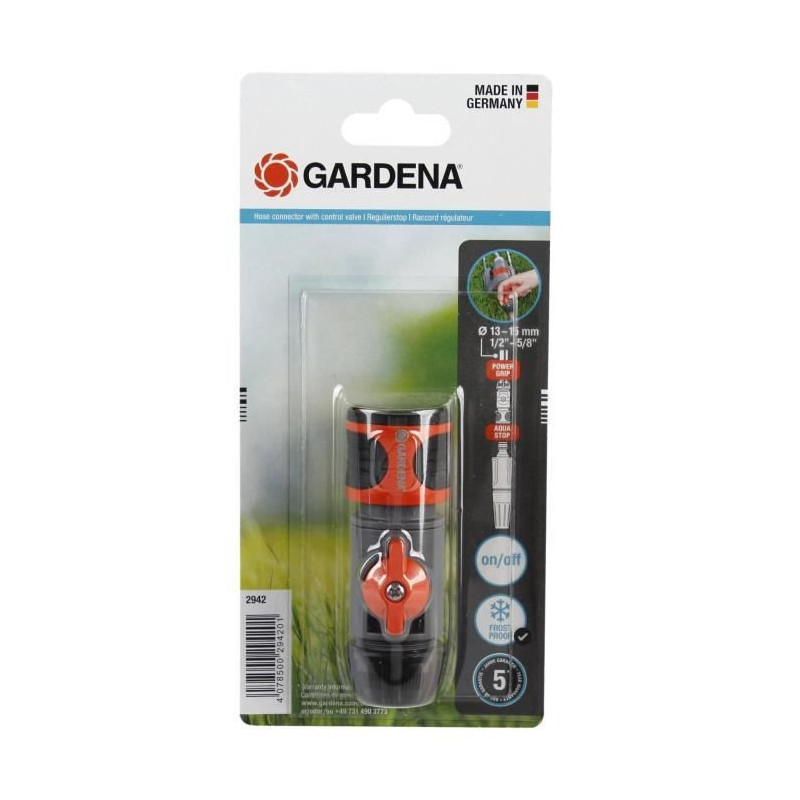 Gardena Regulator connection-Compatible pipes Ø13mm & Ø15mm-Flow & p