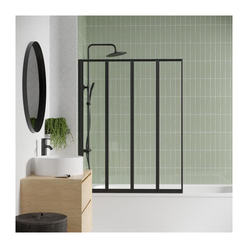 Bathtub screen 4 panels - GELCO - LEXIA Black - 110 x 140