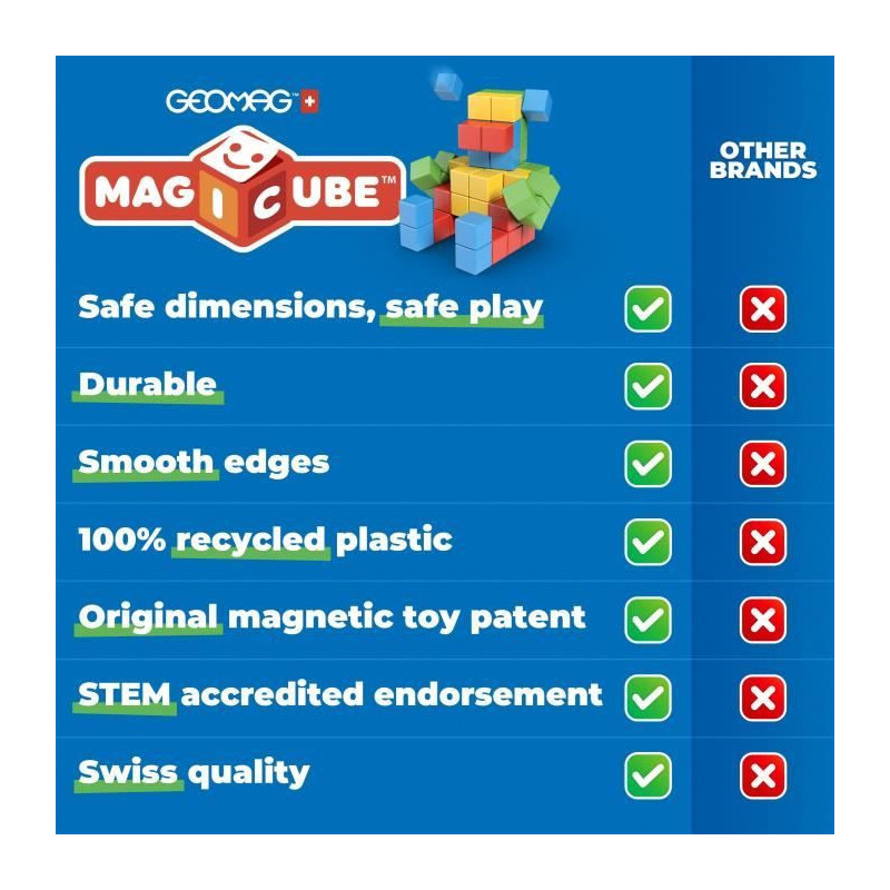 Magnetic Blocks - GEOMAG - Magicube 060 - 6 pieces - Stackable - Recyc