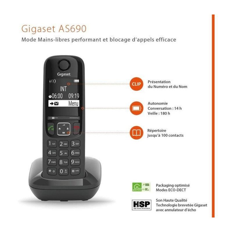 GIGASET Landline Phone AS690 Black