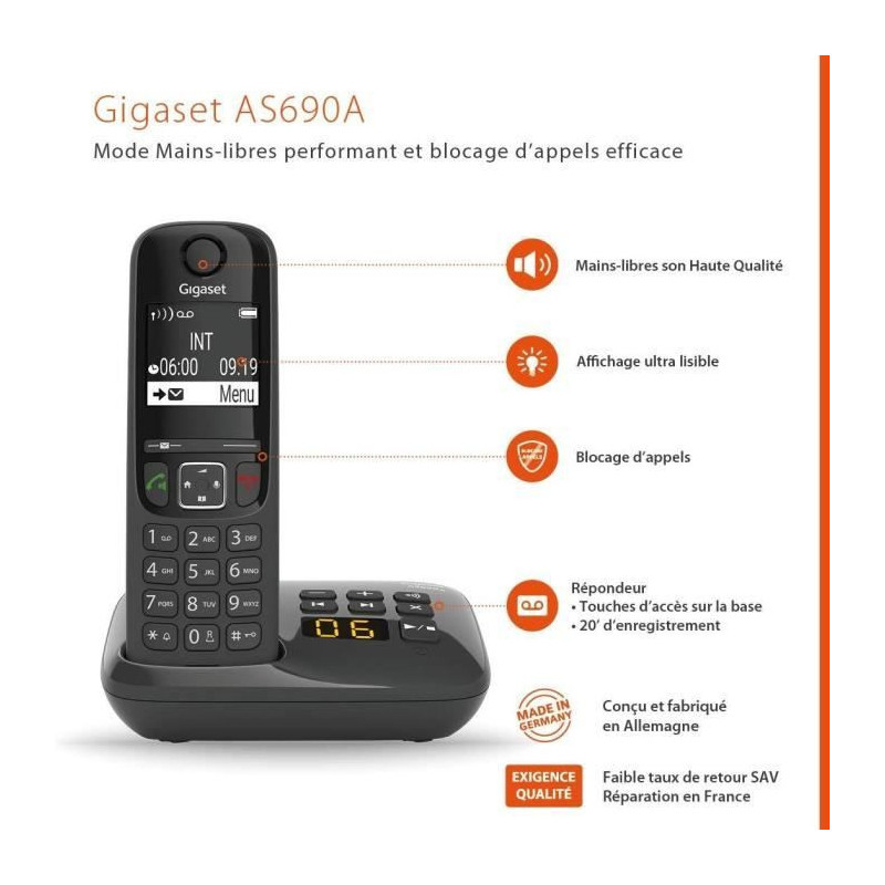 GIGASET Landline Phone AS690 A Trio Black