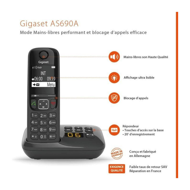 GIGASET Landline Phone AS690 A Quattro Black