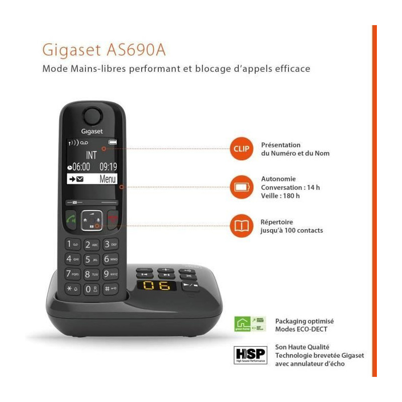 GIGASET Landline Phone AS690 A Quattro Black