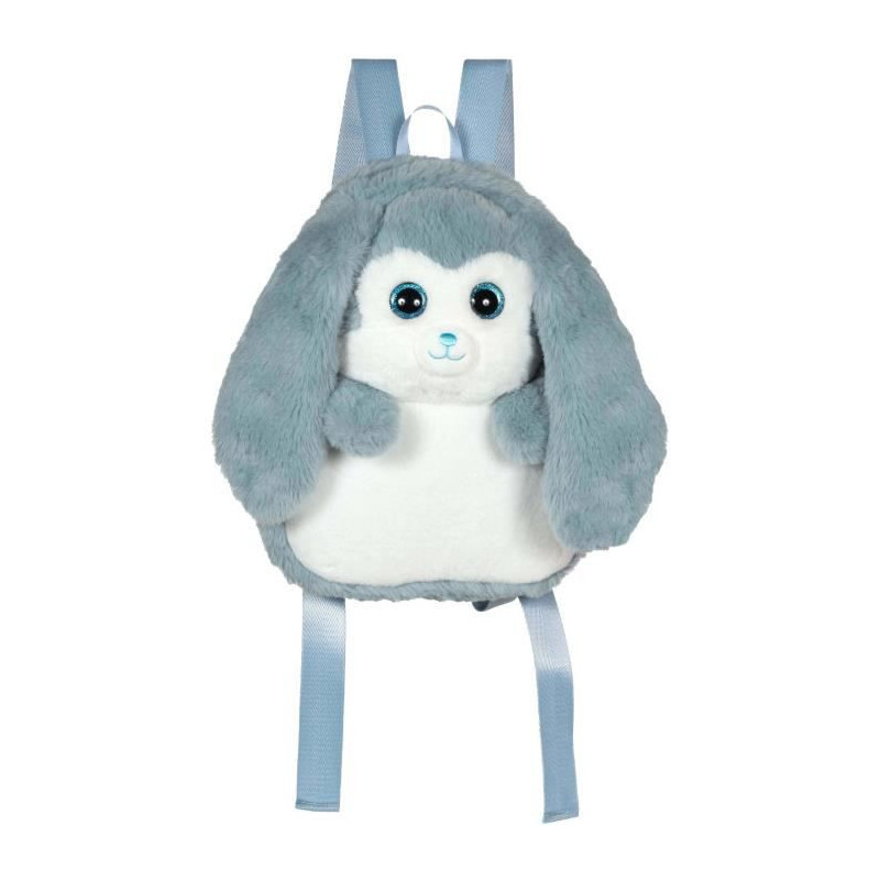 Fluffy Bag - GIPSY TOYS - Plush backpack - Blue and white rabbit 30 cm