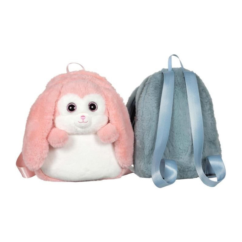Fluffy Bag - GIPSY TOYS - Plush backpack - Blue and white rabbit 30 cm
