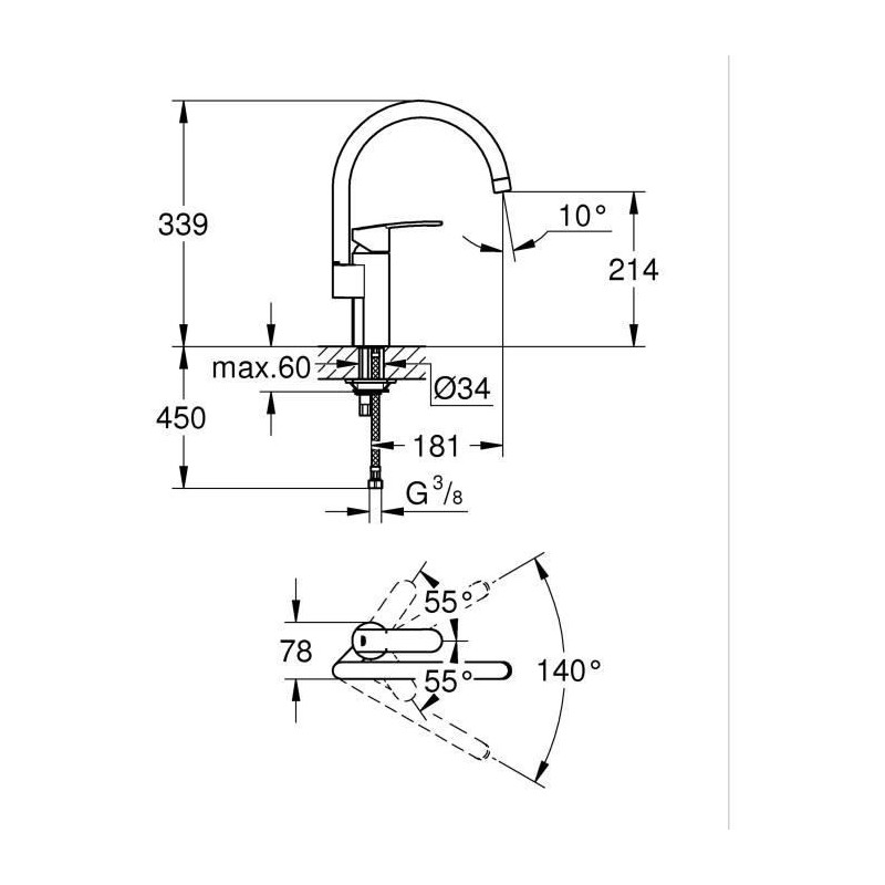 Kitchen faucet - Chrome - High Spout - GROHE Wave Cosmopolitan - 32449
