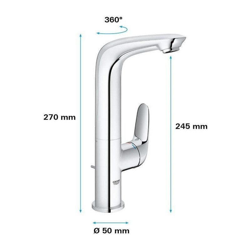 Grohe Mixer Monocomande Lavabo Size L Wave Chromé 23584001