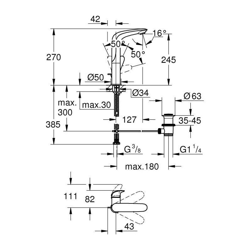 Grohe Mixer Monocomande Lavabo Size L Wave Chromé 23584001